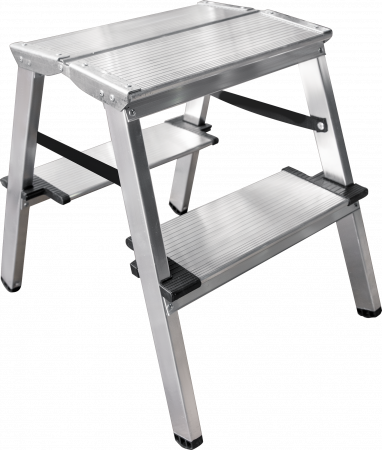Стремянка алюминиевая двухсторонняя со ступенями 130 мм и площадкой 350×260 мм NV1127 артикул 1127202