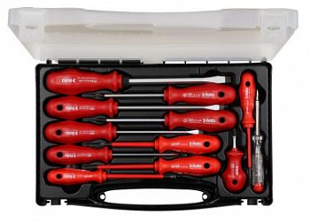 Набор отверторк SL/PZ/PH, ударная отвертка, отвертка SL/PH VDE, отвертка тестер сети в кейсе, 12 шт FELO 200 114 96