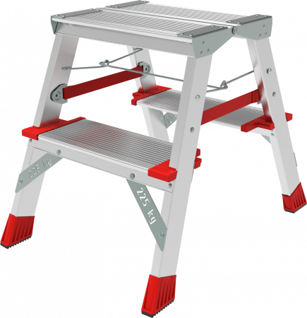 Профессиональная двухсторонняя анодированная стремянка со ступенями 130 мм и складной площадкой 350×260 мм NV 3127А артикул 3127202A