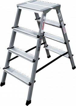 Стремянка двухсторонняя стальная с алюминиевыми ступенями и площадкой 350×260 мм NV2140