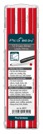 PICA-MARKER 6031 К-т грифелей для карандаша Pica BIG Dry (12 шт Красные) в кейсе