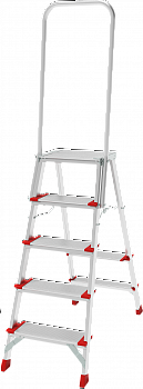 Профессиональная анодированная стремянка со ступенями 130 мм, складной площадкой 350×260 мм и дугой безопасности 800 мм NV 3139А артикул 3139105A