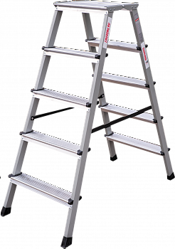 Стремянка двухсторонняя стальная с алюминиевыми ступенями и площадкой 350×260 мм NV2140 артикул 2140205