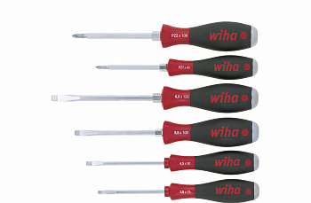 Набор отвёрток Wiha SoftFinish Шлиц, Pozidriv, со сквозным шестигранным жалом и массивным стальным набалдашником, 6 пр.