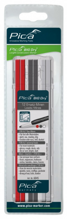 PICA-MARKER 6045/SB К-т грифелей для карандаша Pica BIG Dry (4 красных, 4 темных, 4 белых) в кейсе (в блистере)