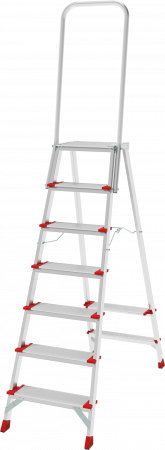 Профессиональная анодированная стремянка со ступенями 130 мм, складной площадкой 350×260 мм и дугой безопасности 800 мм NV 3139А артикул 3139107A