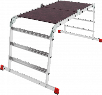 Профессиональная алюминиевая лестница-трансформер с развальцованными ступенями и помостом, ширина 800 мм NV3336