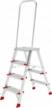 Профессиональная алюминиевая стремянка со ступенями 130 мм, складной площадкой 350×260 мм и дугой безопасности 800 мм NV 3139 артикул 3139104