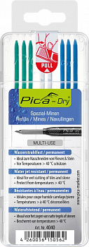 PICA-MARKER 4040/SB К-т грифелей для карандаша Pica - Dry (3 синих, 2 белых, 3 зеленых) в кейсе