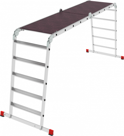 Профессиональная алюминиевая лестница-трансформер с развальцованными ступенями и помостом, ширина 650 мм NV3335 артикул 3335405