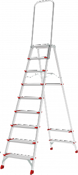 Профессиональная алюминиевая стремянка со ступенями 130 мм, складной площадкой 350×260 мм и дугой безопасности 800 мм NV 3139 артикул 3139109