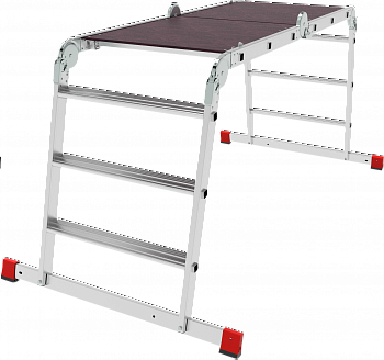 Профессиональная алюминиевая лестница-трансформер с развальцованными ступенями и помостом, ширина 650 мм NV3335 артикул 3335403