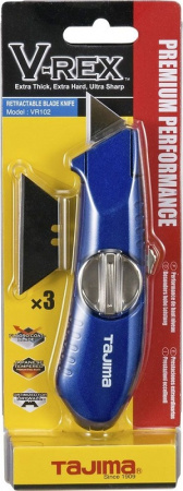 Нож V-REX трапезоидный, с выдвижным лезвием, синий алюминиевый корпус TAJIMA VR102B SET