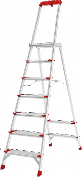Профессиональная алюминиевая стремянка со ступенями 130 мм, складной площадкой 350×260 мм и органайзером NV 3138 артикул 3138107