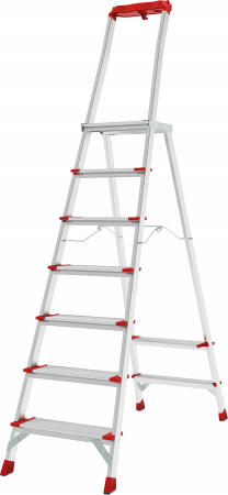 Профессиональная алюминиевая стремянка со ступенями 130 мм, складной площадкой 350×260 мм и органайзером NV 3138 артикул 3138107