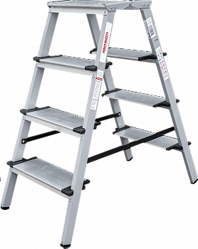 Стремянка двухсторонняя стальная с алюминиевыми ступенями 130 мм и площадкой 350×260 мм NV1147