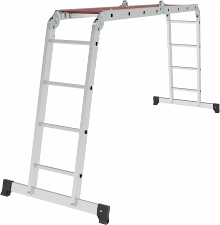 Алюминиевая четырёхсекционная шарнирная лестница-трансформер с помостом, ширина 340 мм NV 1330