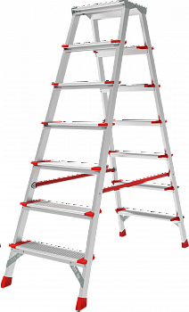 Профессиональная двухсторонняя анодированная стремянка со ступенями 130 мм и складной площадкой 350×260 мм NV 3127А артикул 3127207A