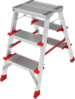 Профессиональная двухсторонняя анодированная стремянка со ступенями 130 мм и складной площадкой 350×260 мм NV 3127А артикул 3127203A