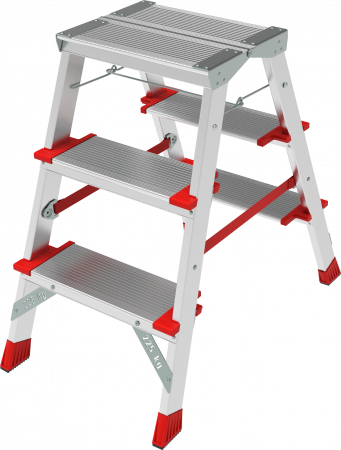 Профессиональная двухсторонняя анодированная стремянка со ступенями 130 мм и складной площадкой 350×260 мм NV 3127А артикул 3127203A
