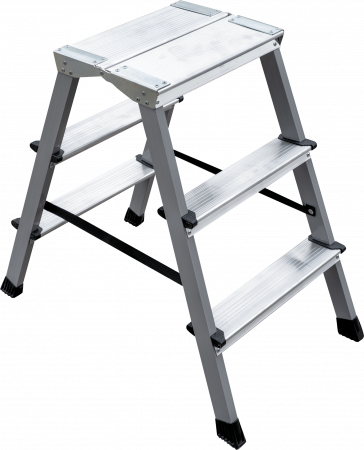 Стремянка двухсторонняя стальная с алюминиевыми ступенями и площадкой 350×260 мм NV2140 артикул 2140203