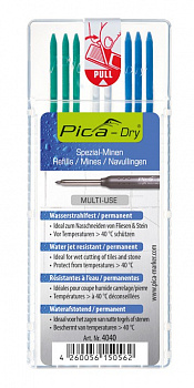 PICA-MARKER 4040 К-т грифелей для карандаша Pica - Dry (3 синих, 2 белых, 3 зеленых) в кейсе
