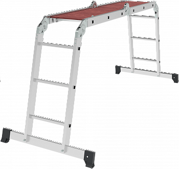 Алюминиевая четырёхсекционная шарнирная лестница-трансформер с помостом, ширина 340 мм NV 1330 артикул 1330403