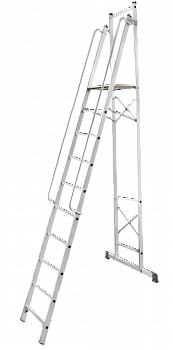 Лестница-стремянка передвижная складная с платформой 450×450 мм и поручнями NV 1540 артикул 1540110