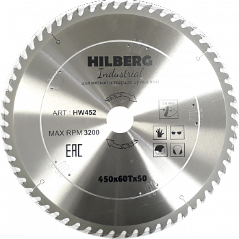 Диск пильный Hilberg Industrial Дерево 450*50*60Т HW452