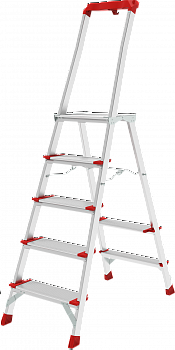 Профессиональная алюминиевая стремянка со ступенями 130 мм, складной площадкой 350×260 мм и органайзером NV 3138 артикул 3138105