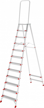 Профессиональная алюминиевая стремянка со ступенями 130 мм, складной площадкой 350×260 мм и дугой безопасности 800 мм NV 3139 артикул 3139112