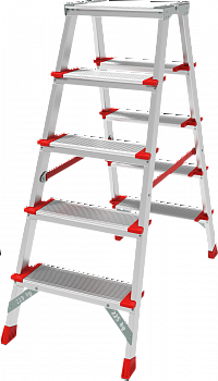Профессиональная двухсторонняя анодированная стремянка со ступенями 130 мм и складной площадкой 350×260 мм NV 3127А артикул 3127205A