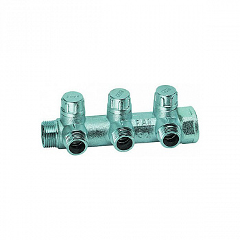 FAR  Запорный коллектор " (ВР-НР) 3/4" НР (межосев. 45 мм) 3 отвода  FK 3870 134