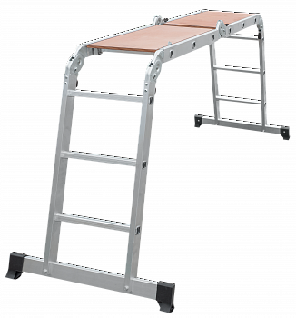 Алюминиевая четырёхсекционная шарнирная лестница-транформер с помостом, ширина 400 мм NV 1332 артикул 1332405