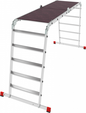Профессиональная алюминиевая лестница-трансформер с развальцованными ступенями и помостом, ширина 650 мм NV3335 артикул 3335245