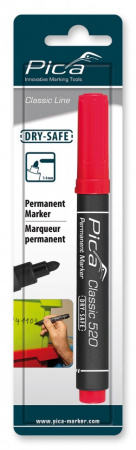 PICA-MARKER 520/40/SB Маркер строительный DRY-SAFE красный, круглый наконечник (1-4 мм) в блистере