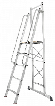 Лестница-стремянка передвижная складная с платформой 450×450 мм и поручнями NV 1540 артикул 1540104