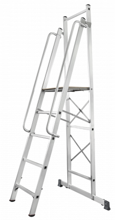 Лестница-стремянка передвижная складная с платформой 450×450 мм и поручнями NV 1540 артикул 1540103