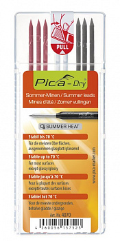 PICA-MARKER 4070 К-т грифелей для карандаша Pica - Dry (3 красных, 2 белых, 3 графитовых) в кейсе