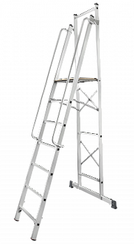 Лестница-стремянка передвижная складная с платформой 450×450 мм и поручнями NV 1540 артикул 1540107