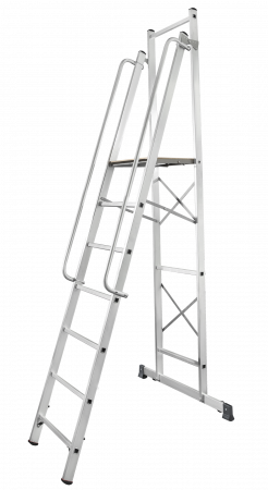 Лестница-стремянка передвижная складная с платформой 450×450 мм и поручнями NV 1540 артикул 1540107