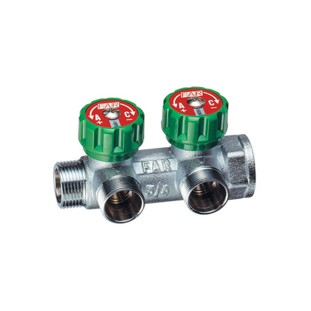 FAR  Регулирующий проходной коллектор с 2 выходами 3/4”-1/2”, плоское уплотнение  FK 3821 3412TP