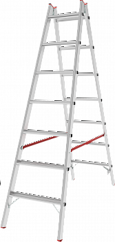 Индустриальная двухсторонняя алюминиевая стремянка с развальцованными ступенями NV5120 артикул 5120207