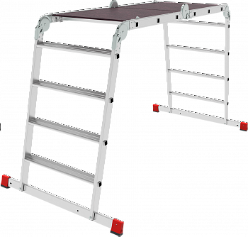 Профессиональная алюминиевая лестница-трансформер с развальцованными ступенями и помостом, ширина 650 мм NV3335 артикул 3335234