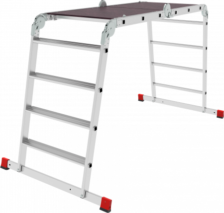 Профессиональная алюминиевая лестница-трансформер с развальцованными ступенями и помостом, ширина 650 мм NV3335 артикул 3335234