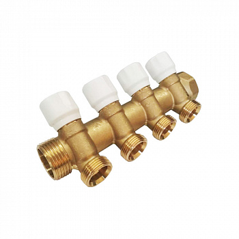 TECE  Коллектор универсальный TECE с запорными вентилями, стандартная латунь 1" х 3/4" Евроконус 4 контура  8730040