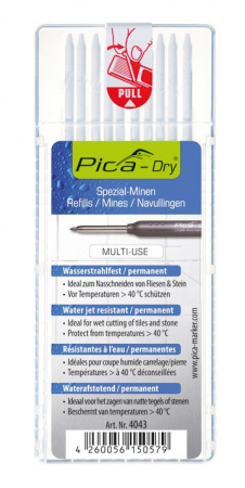 PICA-MARKER 4043 К-т грифелей для карандаша Pica - Dry (10 шт белые) в кейсе