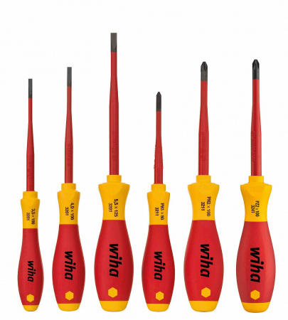 Набор отвёрток Wiha SoftFinish electric slimFix Шлиц, Phillips, "плюс" и "минус"/Pozidriv, 6 пр.