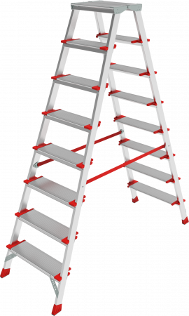 Профессиональная двухсторонняя алюминиевая стремянка со ступенями 130 мм и складной площадкой 350×260 мм NV 3127 артикул 3127208