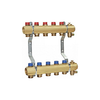 TECE  Коллектор для систем водоснабжения и отопления с запорными вентилями в сборе, латунь 6 контуров  738586